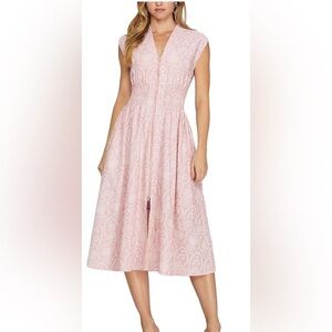 She + Sky Pink Pleated Sear Sucker Maxi Dress Sweetheart Neckline